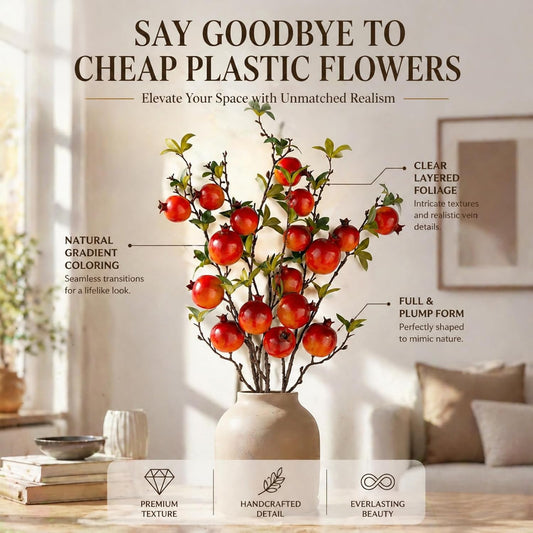 3 Pcs Artificial Pomegranate Branches, 37.4 Inch Fake Pomegranates Tree Branches for Decoration, Plastic Artificial Pomegranate Tree Branch for Home Table Centerpiece Decor (Pomegranate Branches)
