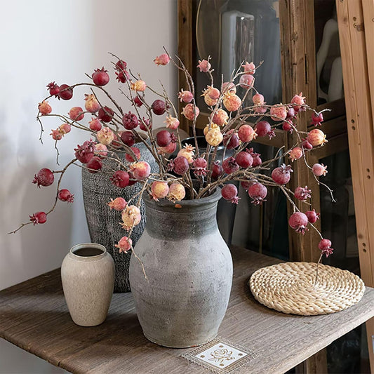 4 Pcs Artificial Pomegranate Branches, 31.9" Fake Mini Fruit Branches Faux Fall Stems Fake Pomegranate Stems Artificial Pomegranate Stems with Leaves for Autumn Farmhouse Thanksgiving Decor