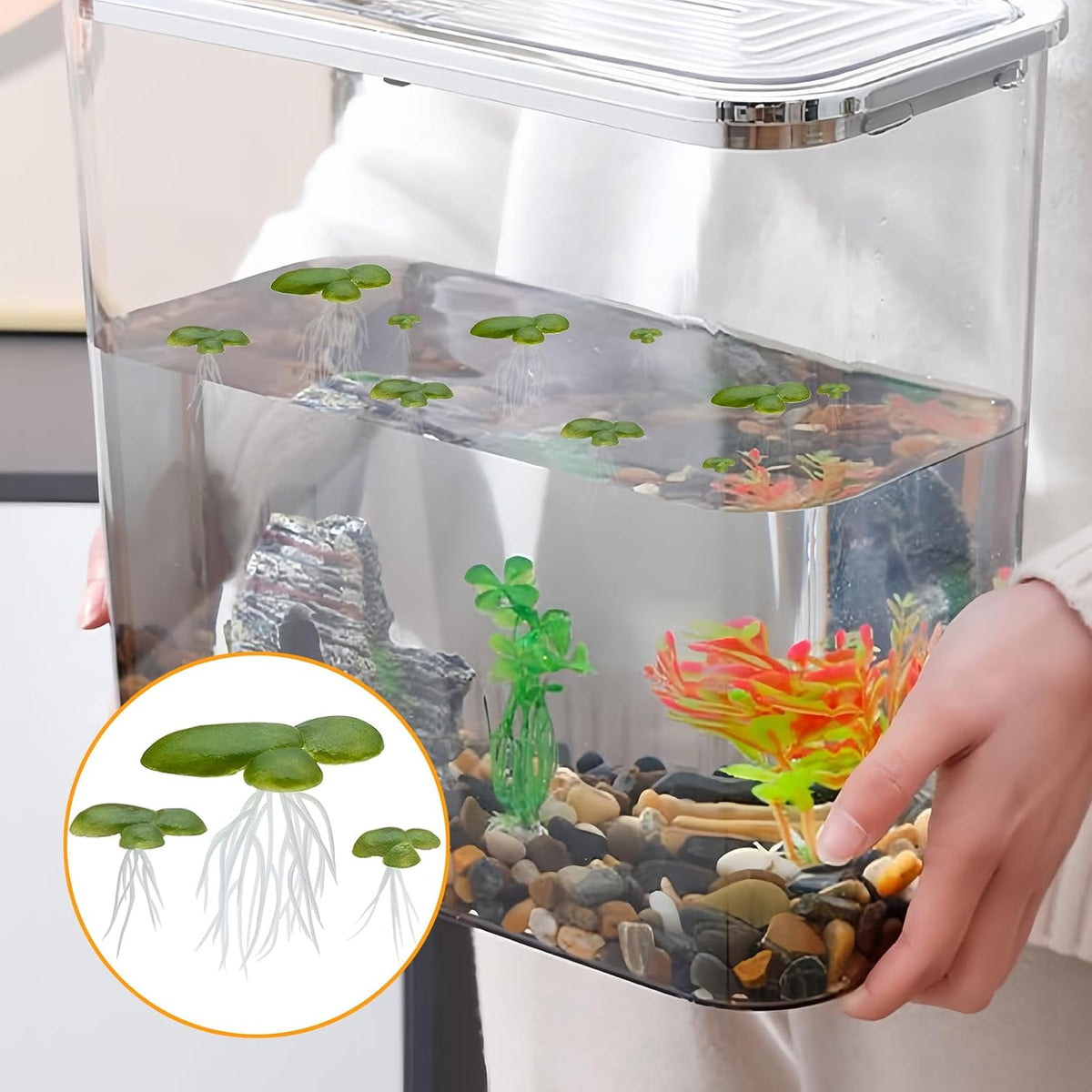 WishLotus 1Pack Artificial Floating Duckweed, Plastic Aquarium Floating Plants Mini Fake Duckweed, Plastic Aquarium Floating Plants for Fish Tank Aquariums Decor (3 Size) (3 Size)
