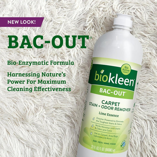 Bac-Out Enzyme Cleaner Spray and Stain & Odor Remover for Pet Stains, Laundry, Diapers, Wine, Carpets, & More, Eco-Friendly, Non-Toxic, Lime Scent, 32 Ounces