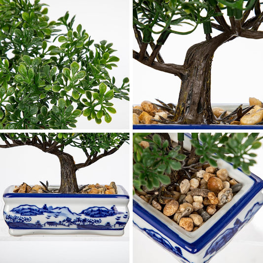 Artificial Bonsai Tree Juniper Faux Plants Indoor Small Fake Plants Decor with Ceramic Pots for Home Table Office Desk Bathroom Shelf Bedroom Living Room Farmhouse Decorations