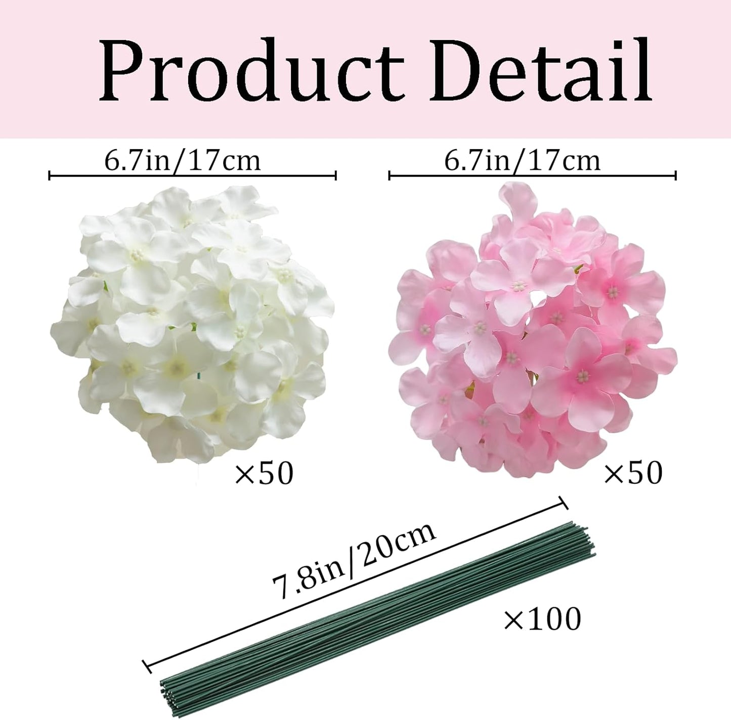 50 Pcs Faux White Blue Hydrangea Artificial Flowers Bulk, Fake Silk Hydrangea Flowers Heads with Stems for Wedding Decorations Garden Party Baby Shower Porch Home Decor Table Centerpieces