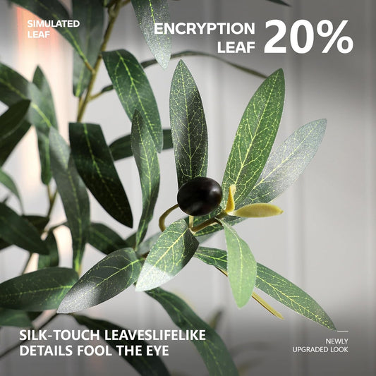 Artificial Olive Tree 7FT Faux Plant Home Decor - Large White Pot with Lifelike Silk Leaves, UV Resistant & No Maintenance - Indoor Outdoor Fake Tree for Modern Office Living Room,VN164