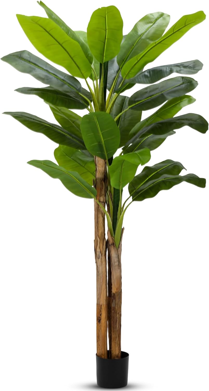 2 Pack 6 Ft Artificial Banana Tree with Pot Faux Banana Plants Tall Faux Floor Leaf Plant with 3 Trunks and 19 Large Leaves for Indoor Home Office Decor Housewarming Gift