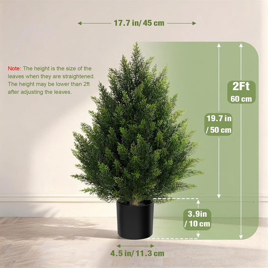 Outdoor Artificial Cedar Topiary Tree, Faux Evergreen Shrubs for Front Porch Decor, Lifelike Fake Bushes Plants for Home Living Room Front Door Decor (2, 4ft)