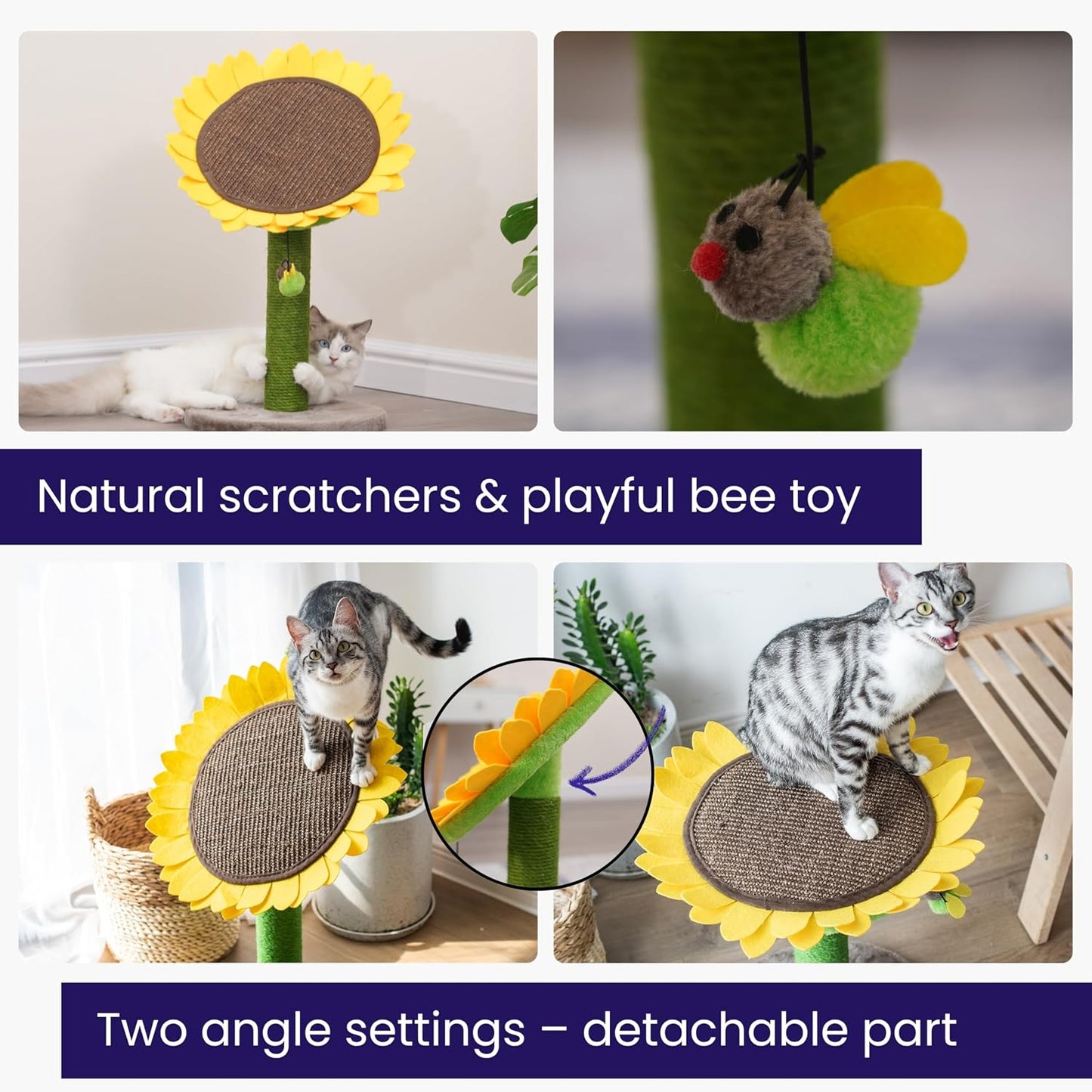 Catry Flower Cat Tree with Hideaway Condo, 3 Perches and Scratching Posts | Aesthetic floral cat condo tower for indoor cats, features durable sisal scratching posts, cozy plush flower beds & perches