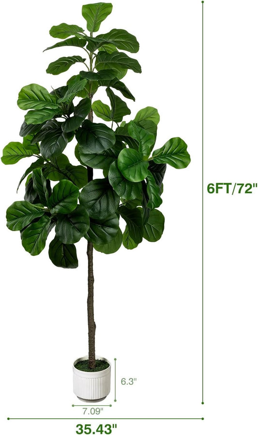Artificial Fiddle Leaf Fig Tree 6FT with White Planter