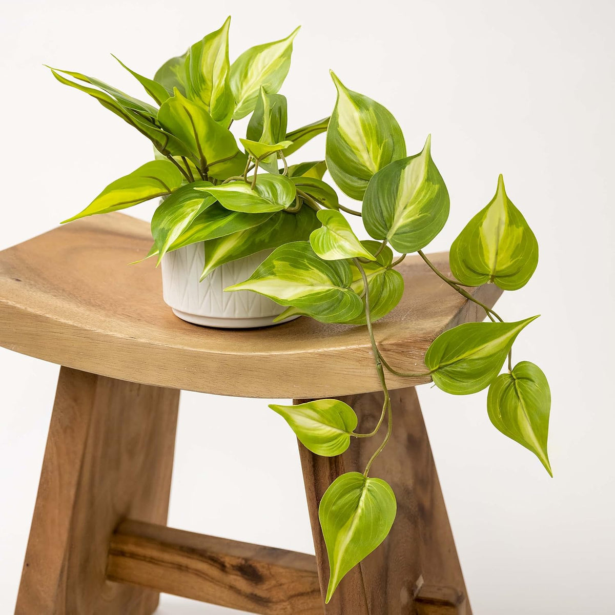 Light Green Fake pothos Plant | Fake Plant for Shelf Decor | Artificial Trailing Ivy Plant with 5" Wide Ceramic Pot | Faux pothos | Feaux Pothos