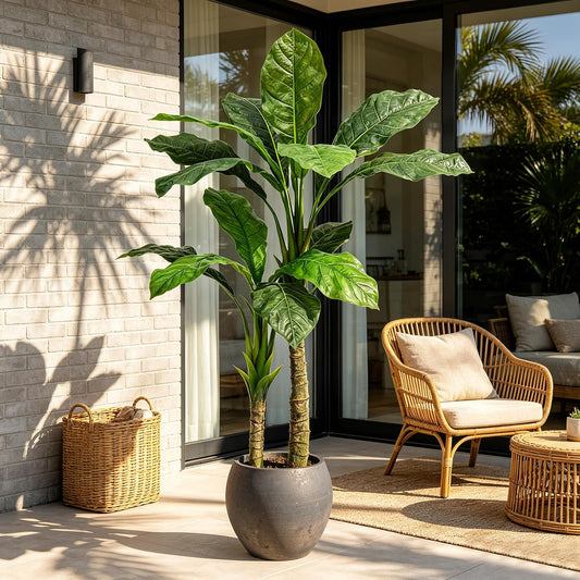 Artificial Banana Tree 6ft Tall Fake Banana Leaf Plant Faux Banana Tree with 15 Leaves Large Silk Tropical Tree for Home Mall Pool Patio Villa Indoor Outdoor Decor