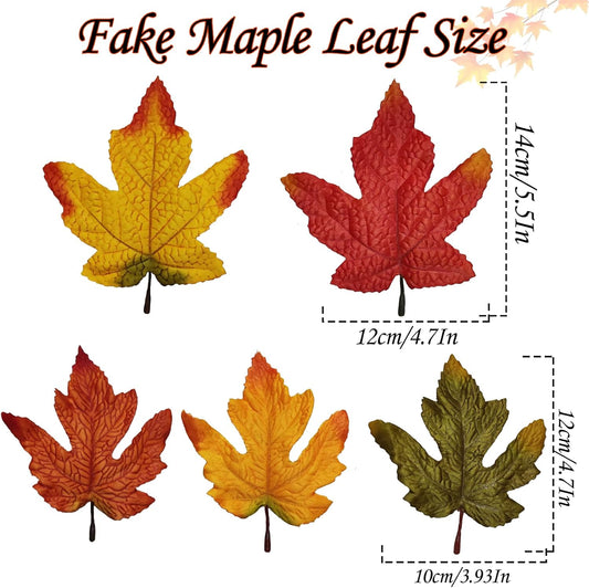 50Pcs Fall Artificial Maple Leaves Assorted Bulk for Crafts Decor | 50pcs mixed maple leaves, realistic, fall crafts, Thanksgiving/Halloween decor, table scatter, DIY wreath