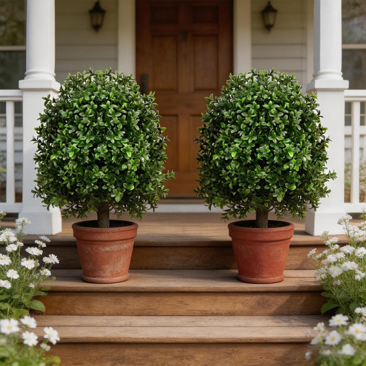 3FT Artificial Cedar Topiary Trees Set of 2, Real Touch & Dual-Tone Faux Cypress with Ground Spike, UV Resistant Realistic Fake Evergreen Shrubs for Indoor Outdoor Garden, Porch, Office Decor