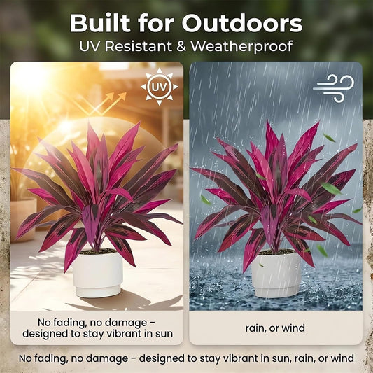 Artificial Tropical Plant UV Resistant Large Faux Plants Outdoor Fake Boston Ferns Potted Plants Realistic Agave Plastic Hostas Greenery Patio Outside Shrubs Flower Grass Front Porch Decor (2, Purple)