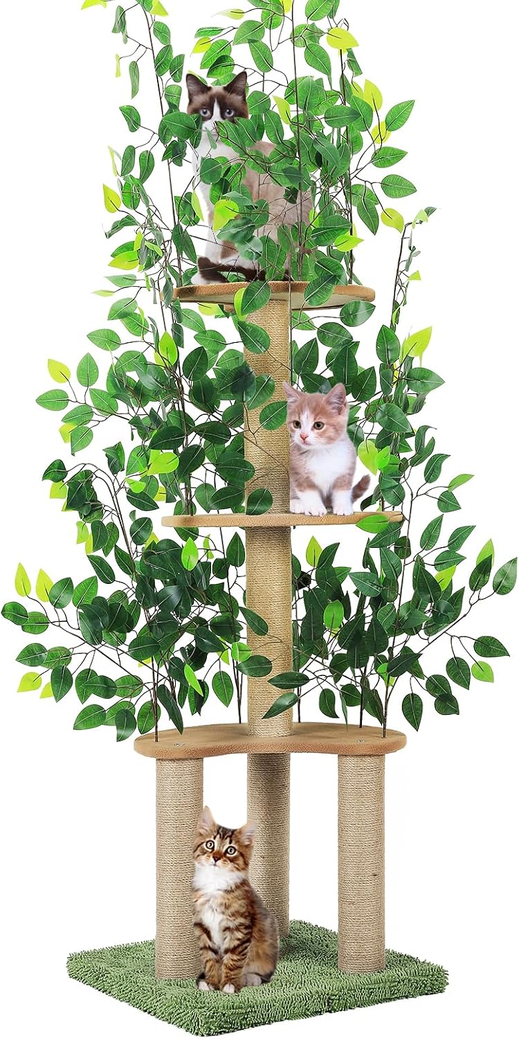 Cat Tree with Leaves, Cat Tower for Indoor Cats, Cat Tree with Scratching Post for Climbing, Hiding(Green)