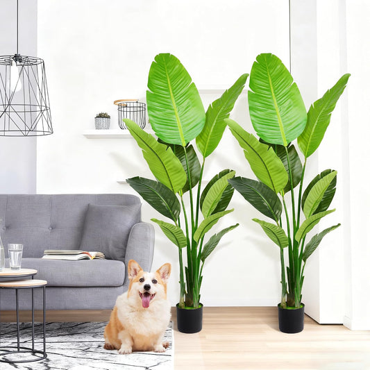 Artificial Bird of Paradise Plant 5.2FT Set of 2 Lifelike Tall Potted Plant