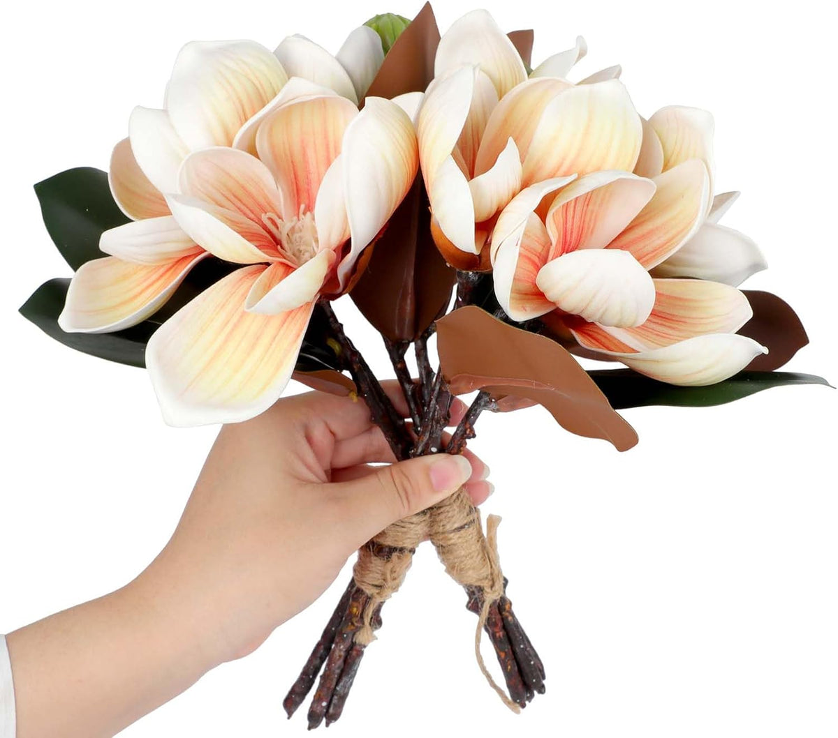 2Bundles Artificial Magnolia Flowers White Silk Magnolia Flowers Branches Faux Magnolias Flower with Stems Real Touch Magnolias Flower Bouquet for Wedding Home Indoor Outdoor Decor