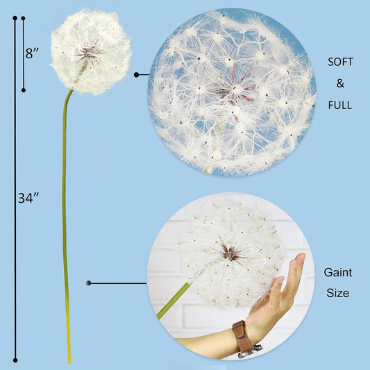 TOPIA Giant Artificial Dandelion Flower Fake Dandelion Decor for Home (2 Pcs) (White)