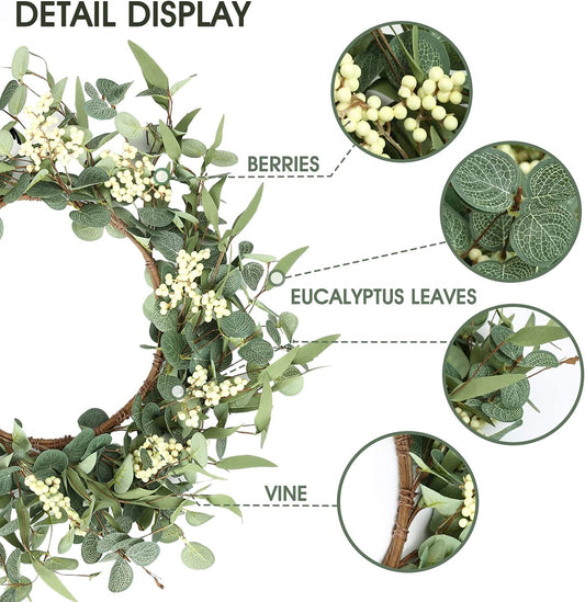 20'' Eucalyptus Wreath for Front Door Porch Decor, Spring Summer