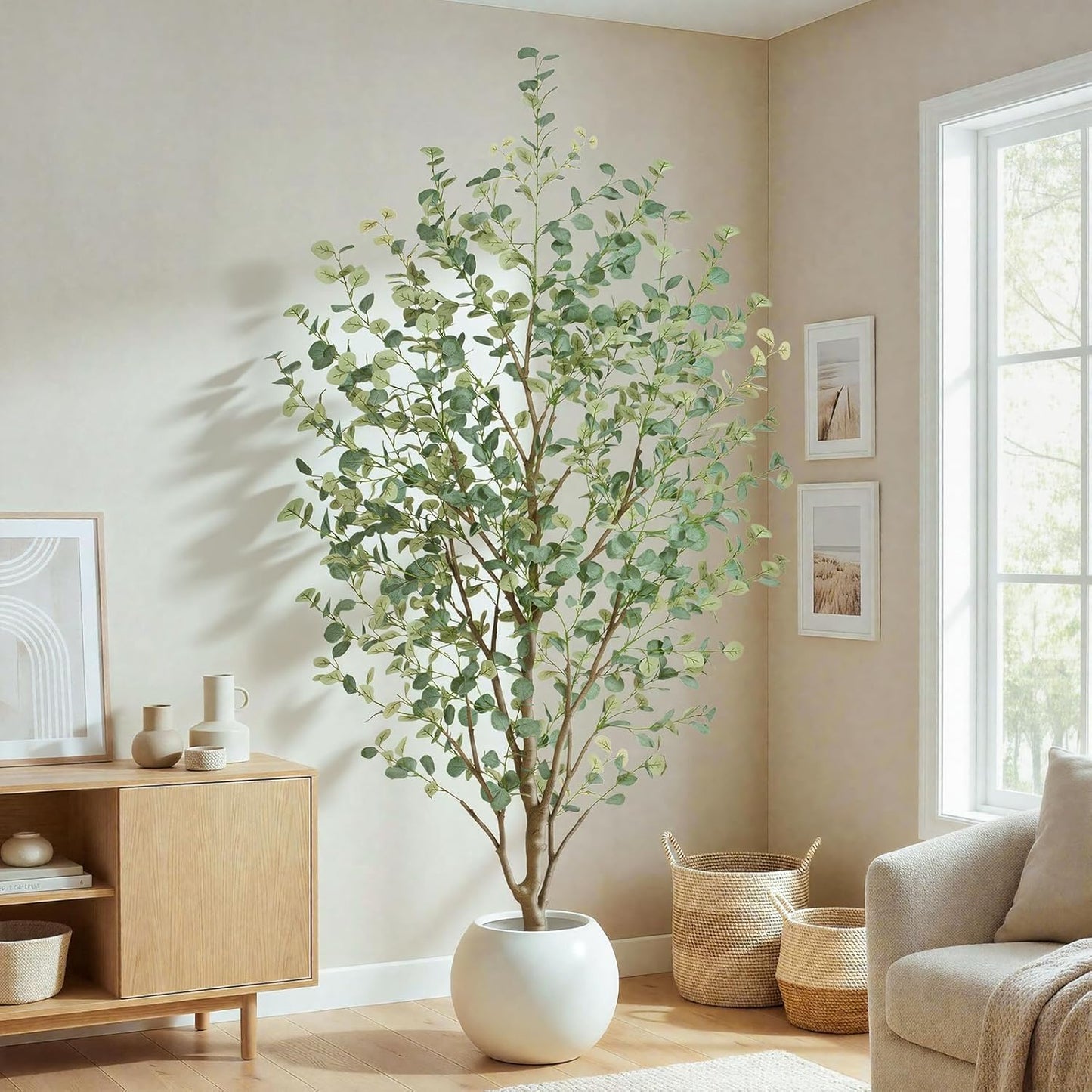 6FT Artificial Eucalyptus Tree Indoor, Faux Eucalyptus Tree with 636 Silk Leaves, Tall Fake Tree - Artificial Tree Indoor for Living Room Office Bedroom Home Decor