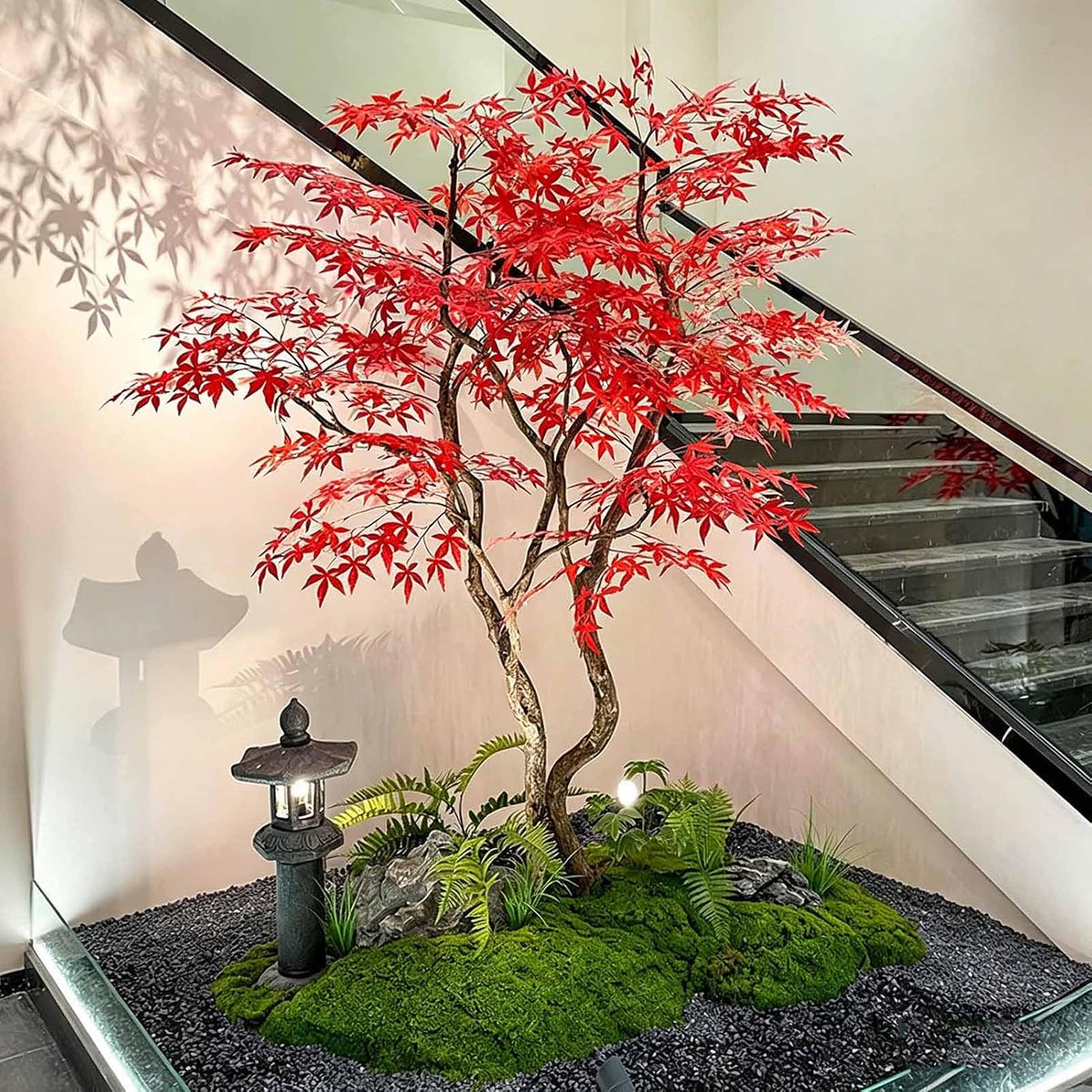 Large Faux Red Maple Tree, Japanese Landscape Style Artificial Floor Tree