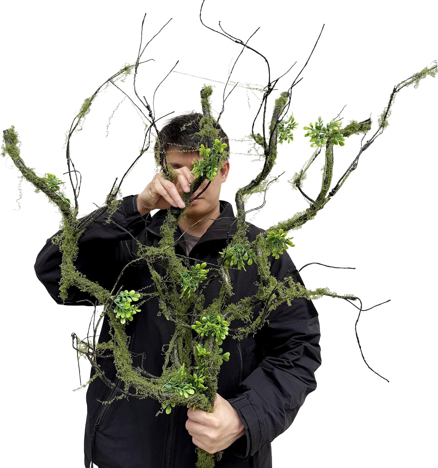 43 inches Moss Twig Vines Artificial Trees Branches Jungle Climber Fake Greenery Twigs Trunk with Greenery for Home Decor Garden Landscape Hanging Reptile Habitat Decor (Green - Pack of 4)