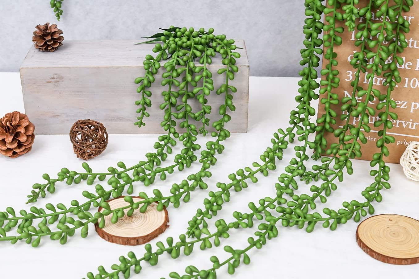 Meiliy 4pcs Artificial Succulent Plants Hanging Succulent Plants Faux Succulents Unpotted Branch String of Pearls Plant for Home Kitchen Office Wedding Garden Craft Art Indoor Decor