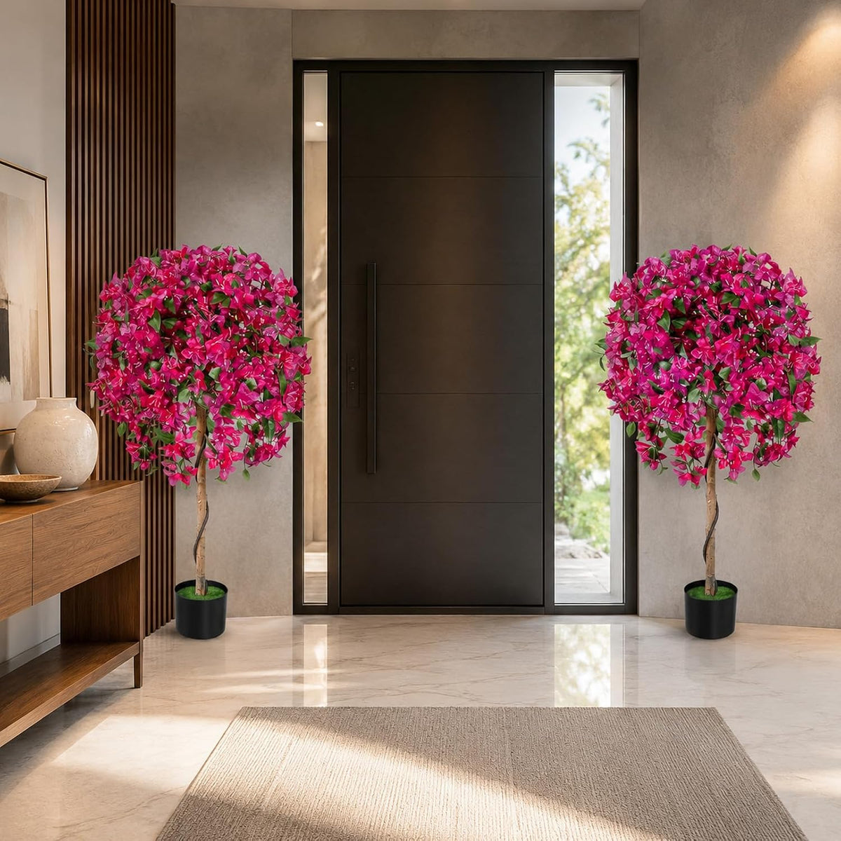 2 Pack 51" Artificial Bougainvillea Tree with Pink Flowers & Wood Trunk