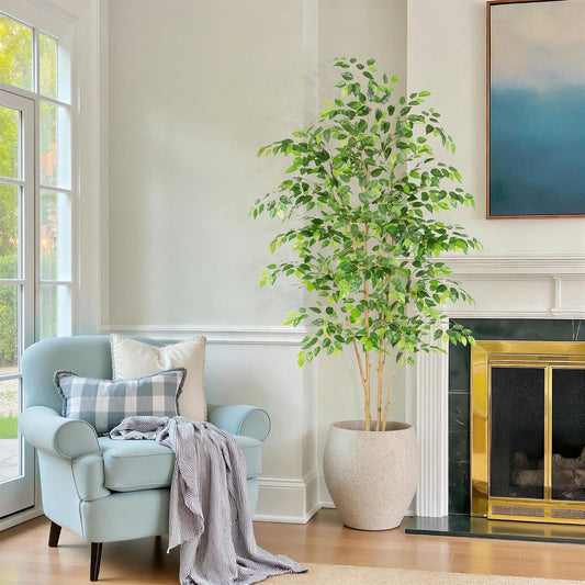Tall UV Resistant Ficus Tree Artificial,7ft(84in) Realistic Texture Potted Faux Ficus Tree, Fake Trees Indoor Outdoor for Home Office Living Room Bedroom Foyer Porch Decor.