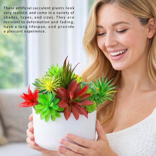 12 Pack Artificial Succulents, Mini Fake Succulent Plants Assortment, Small Faux Plastic Plants for DIY Crafts, Terrarium, Fairy Garden, Home Office Desk Decor
