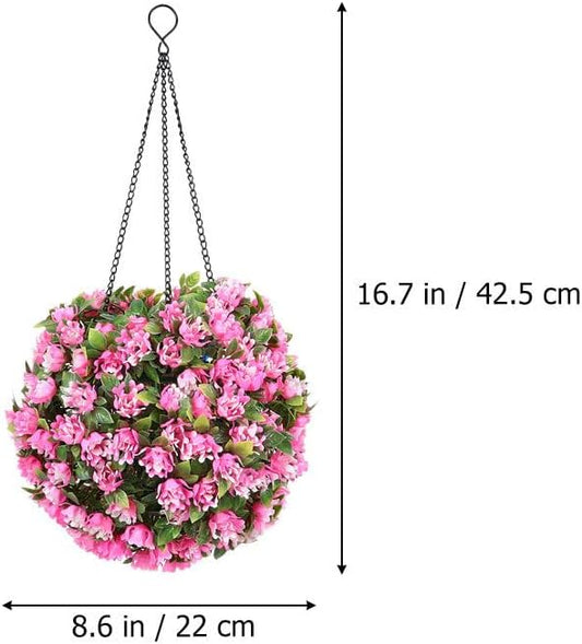 Solar Flower Chandeliers Hanging Topiary Balls Outdoor Led Pink Artificial Plants Decorative Lights for Garden Patio Wedding 8.25X8.65X16.7 Inches