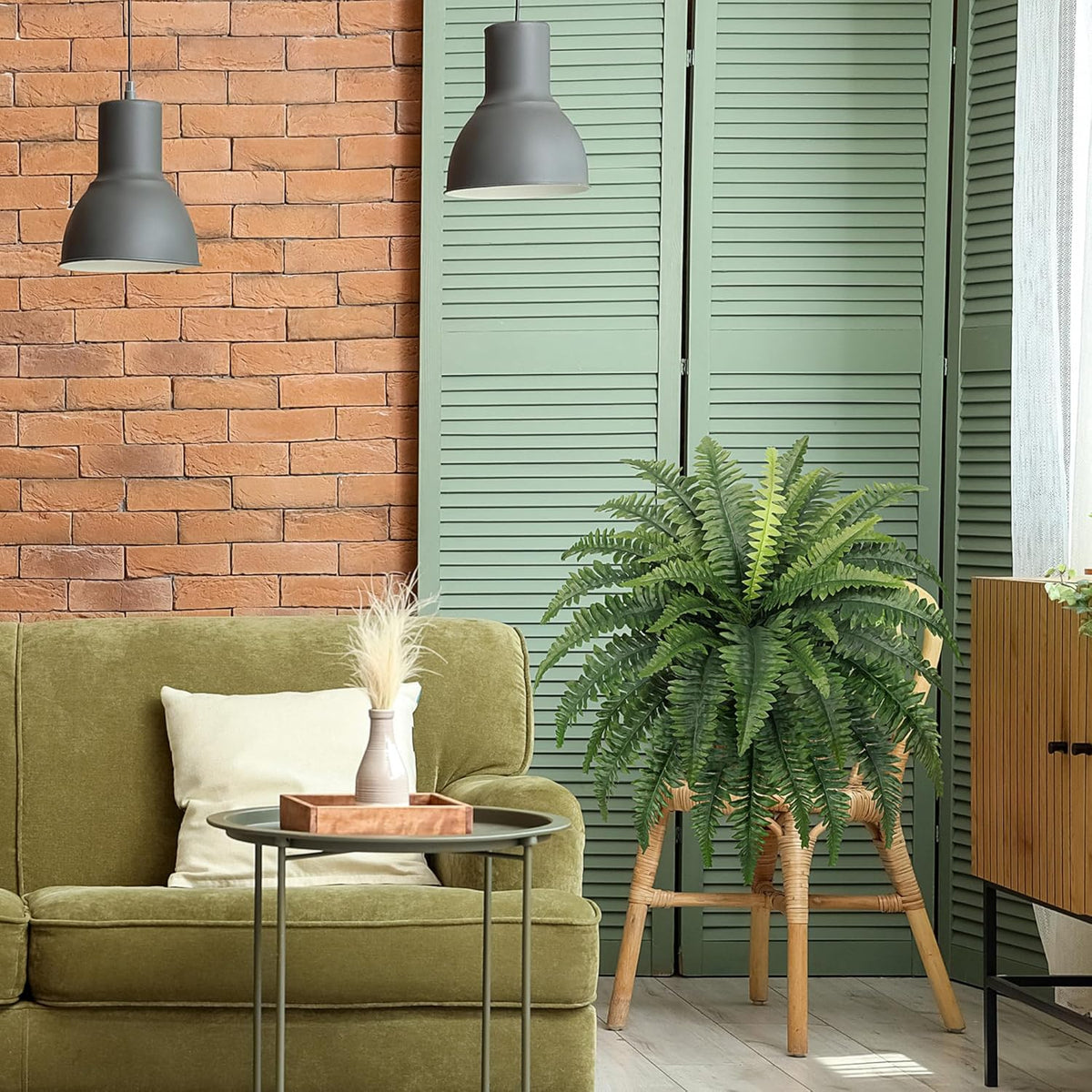 35" Fake Ferns Artificial Bush Plants for Outdoors, 2-Pack | UV-Resistant, Large Artificial Boston Ferns, 39 Fronds Each, Zero Maintenance, Pet Friendly, Outdoors Home Décor