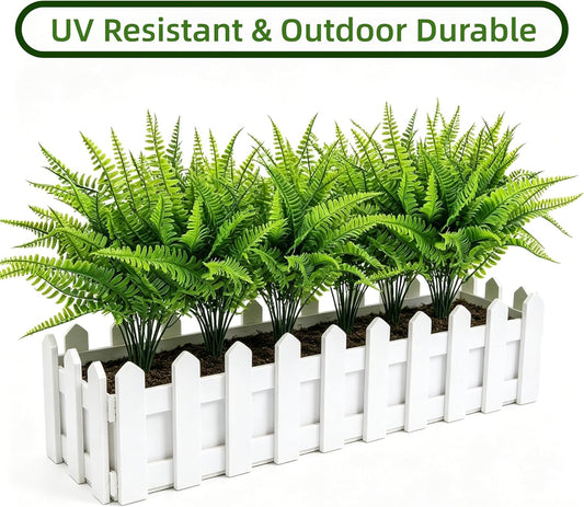 14 Bundles Artificial Ferns for Outdoor, Fake Persian Fern Greenery Shrubs, UV Resistant Faux Plants Outdoor Decor, Realistic Green Grass for Garden Porch Window Box Home Decor