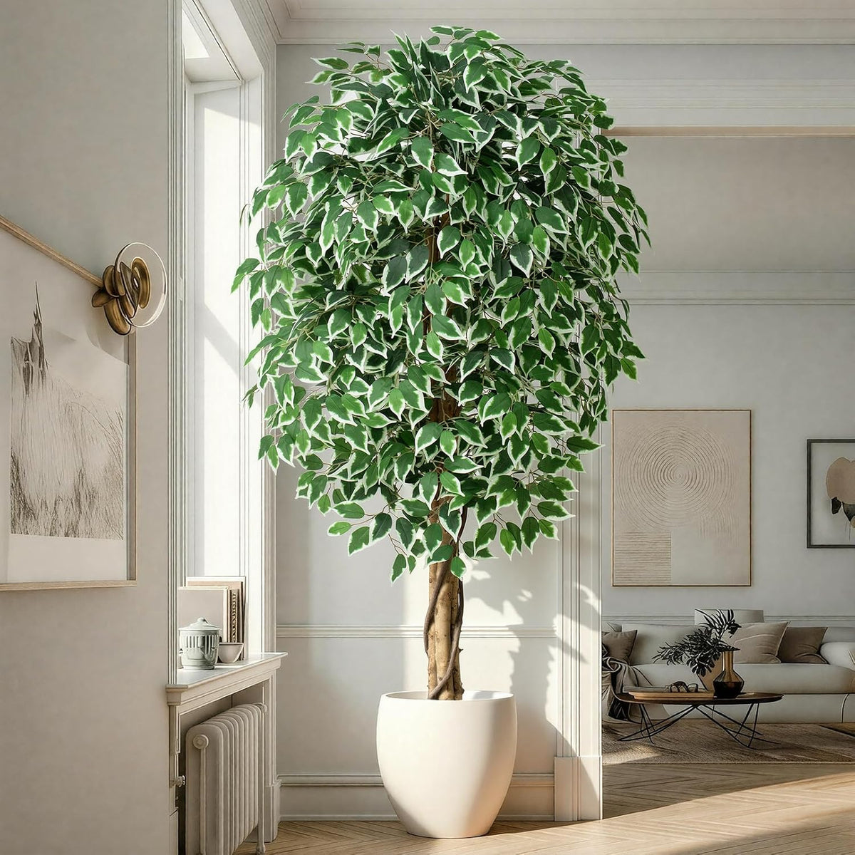 7ft Large Ficus Artificial Trees with Natural Curved Trunks, 84" Tall Lush Faux Tree for Home Decor Indoor, Green Lifelike Fake Ficus Tree 1pcs