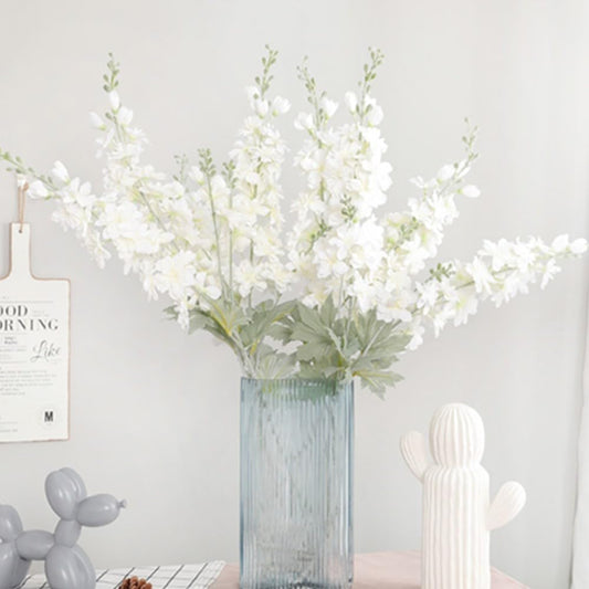 33.5in 6pcs Fake Flowers Delphinium Artificial Flowers Silk Flowers Larkspur Artificial Flowers Long Stem Flowers for Tall Vase Home Wedding Party Decor White