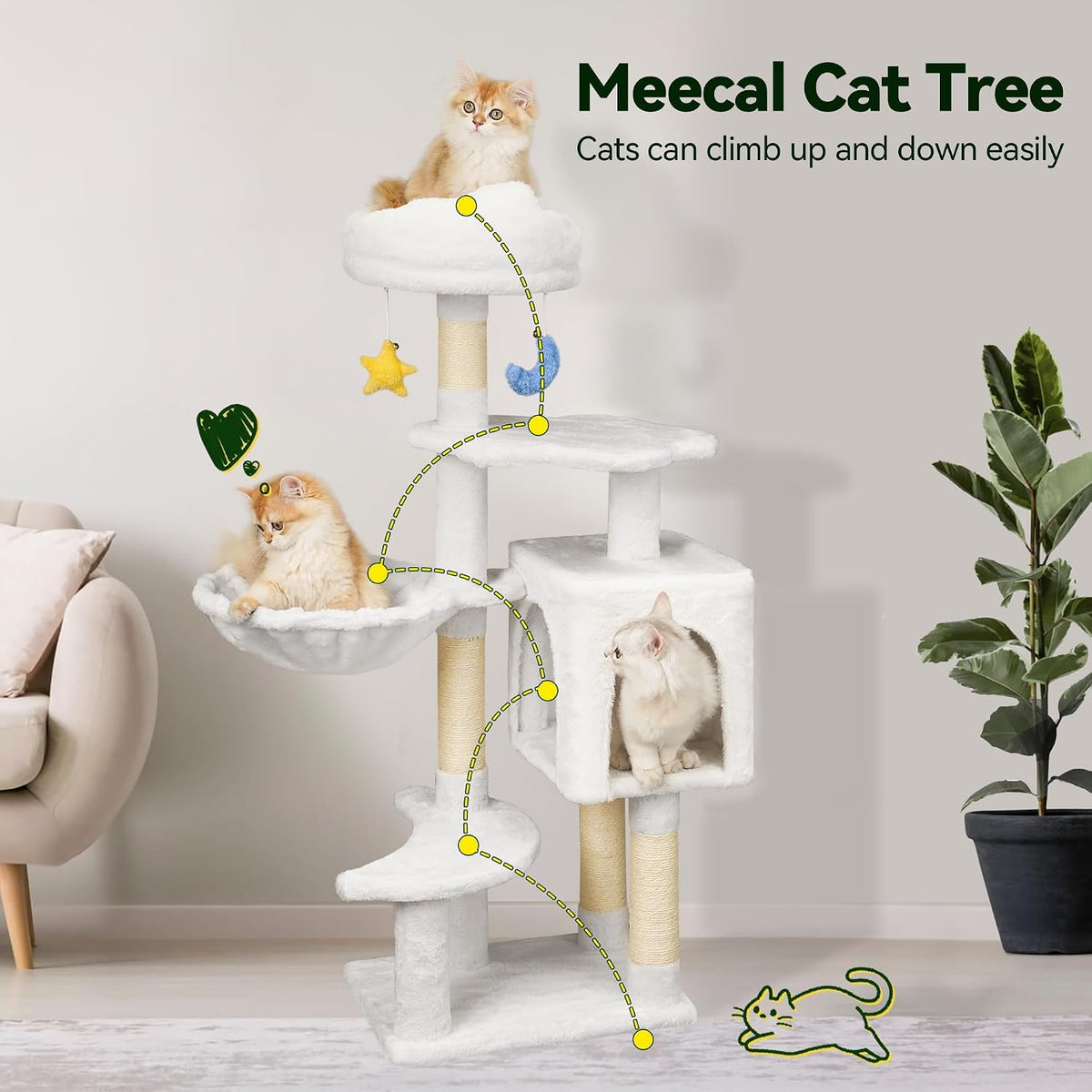 Green Cat Tree, 47-Inch Cat Tower for Kittens Under 6 Months 9lbs