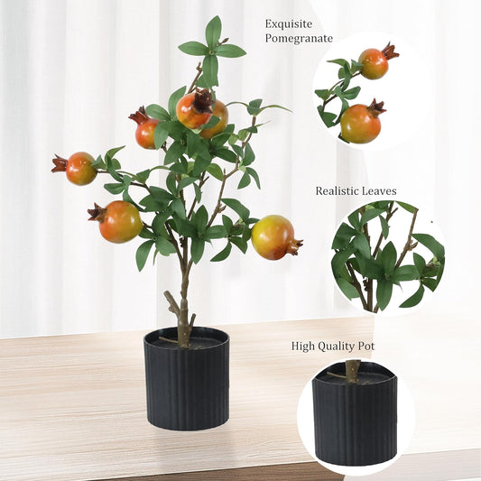 Artificial Pomegranate Cherry Plant, Realistic Fruit Tree Branch with Black Pot, 19 Inch Height, 4 Inch Base, Home Decor (1)
