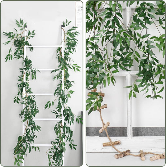 Artificial Willow Leaves Vine Twigs 2Pcs 5.9Ft Fake Hanging Ivy Plants Silk Green Leaf Rattan Garland Greenery Decor for Indoor Outdoor Home Wedding Arch Jungle Beach Birthday Party Garden