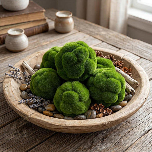 6 Pcs Fake Green Moss Balls Decorative for Bowl 4.72 Inch & 3.94 Inch Moss Balls Decorative for Centerpiece Bowl Simulated Topiary Ball Floral Arrangements for Home Garden Wedding Party Decor