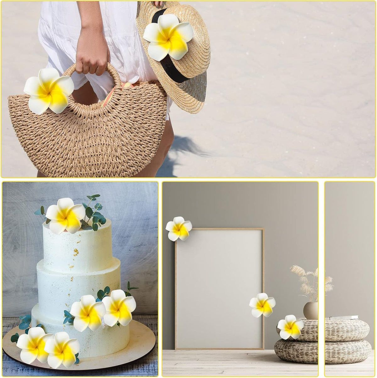 160 Pcs Artificial Plumeria Flower Hawaiian White Foam Frangipani Petals Cap Hair Hat Wreath Floral DIY Craft for Home Beach Wedding Party Decoration (1.6 Inch,2.4 Inch,3.2 Inch)