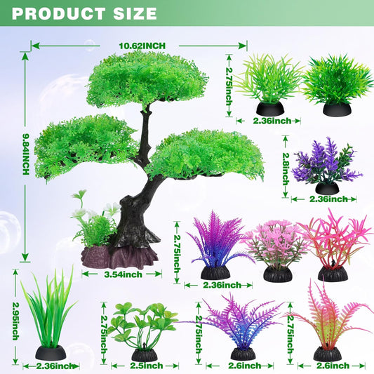 Aquarium Artificial Plastic Plants Decoration, Pink Cherry Blossom Tree Aquarium Decor Set, Goldfish Betta Fish Tank Decorations Hides Accessories(Pink