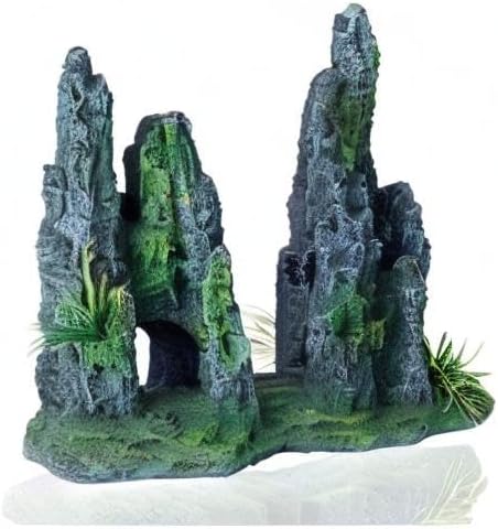 Aquarium Mountain View Stone Ornament Tree Rock Cave Landscape, Large Aquarium Ornament Rock Artificial Fish Tank Decoration