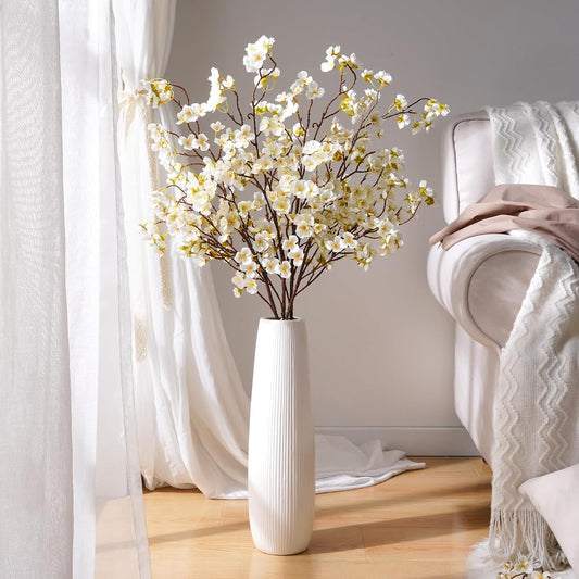 36'' Cherry Blossom Decor, 4 Pcs Long Stem Artificial Flowers for Tall Vase | Cherry Blossom Tree Branches for Floral Arrangements Wedding Spring Decorations (Yellow)