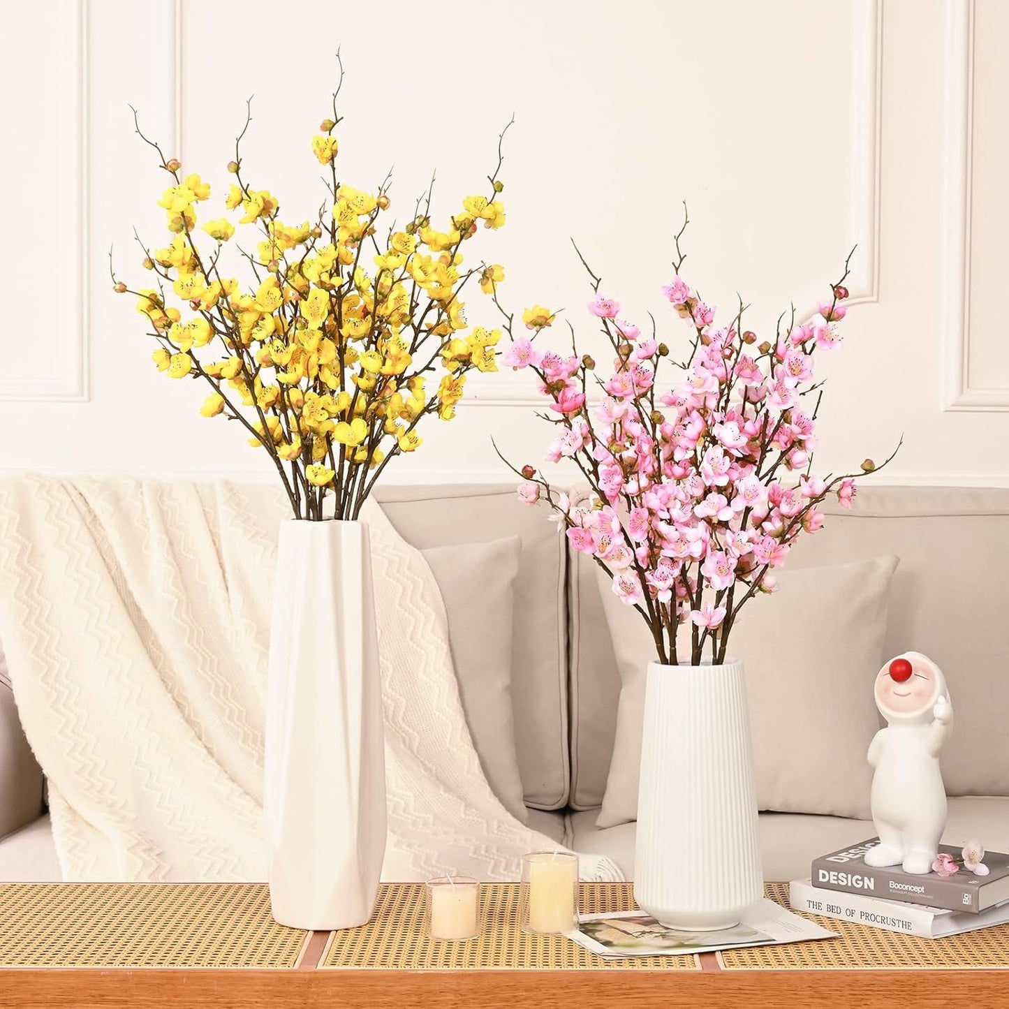 36'' Cherry Blossom Decor, 4 Pcs Long Stem Artificial Flowers for Tall Vase | Cherry Blossom Tree Branches for Floral Arrangements Wedding Spring Decorations (Yellow)