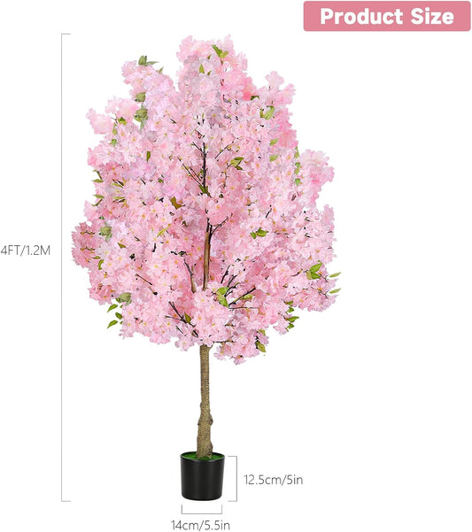 Set of 2 Pink Artificial Cherry Blossom Trees, Realistic Potted Faux Cherry Tree, Silk Flower Fake Tree, Artificial Plants for Home Office Wedding Party Indoor Outdoor Front Door Decoration (4FT)