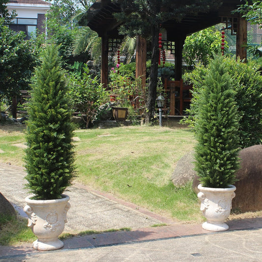 4FT Artificial Cedar Topiary Trees UV Resistant Potted Plant Set of 2 Faux Pine Trees Fake Shrubs Artificial Plants for Front Porch Garden Indoor Outdoor