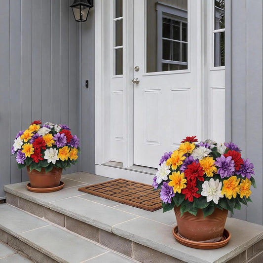 8 Bundles 17" Artificial Dahlia Flowers for Outdoor Decor(Yellow) | Realistic Fake Silk Flower Faux Dahlias Plant,Arrangement for Home Garden Balcony Farmhouse Spring Summer Decor