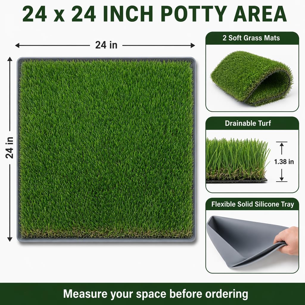 Dog Grass Pee Pads, 2 Pack 14 x 18 Inch Artificial Grass Replacement Mats for Dog Potty Trays, Soft 1.38 Inch Washable Turf with Drainage Holes, Indoor Outdoor