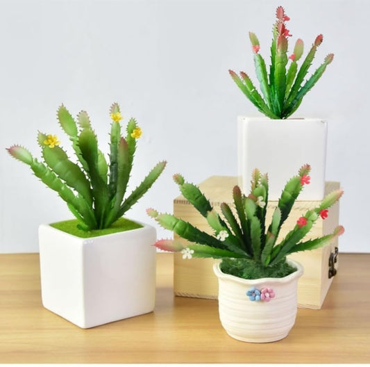 3 Pieces Artificial Cactus Plants Outdoor,Mini Fake Succulents,Plastic Plant Mini Cactus Christmas Tree for Bathroom Decorations,Kitchen Bouquet Garden & Outdoor Home Décor (Wispy)