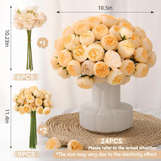 24 PCS Ranunculus Artificial Flowers, Faux Mini Ranunculus Bulk | Realistic Silk Ranunculus Bouquet for DIY Bouquets, Bridal Shower Decorations, Centerpieces, Arrangements, White