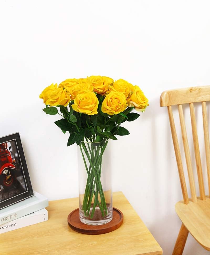 12 pcs Artificial Red Roses Flowers Long Stem Fake Silk Rose for Home Wendding Decorations(Red)