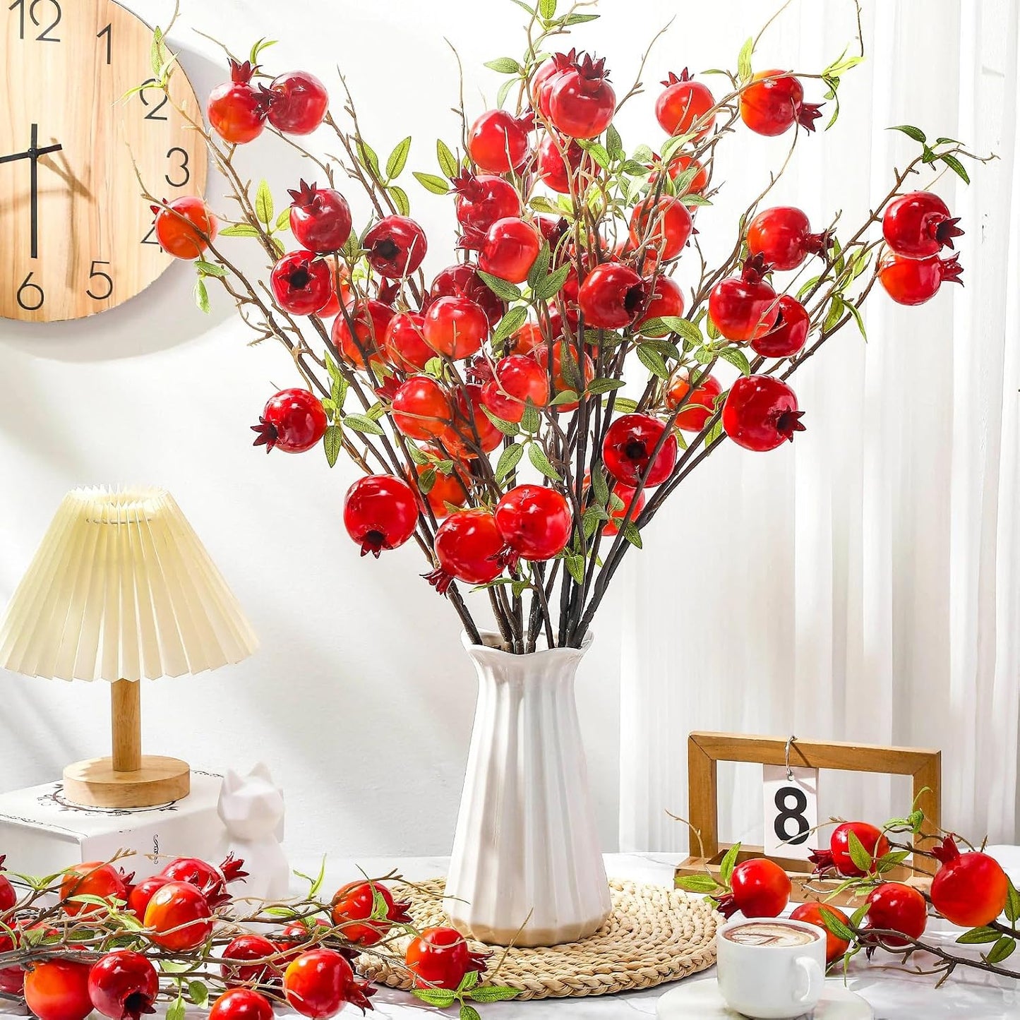 Thiccywoov 10 Pcs 21.65'' Artificial Pomegranate Branches Tall Faux Pomegranate Flower Stem Fake Berries Branches for Wedding Home Vase Party Decorations(Red)